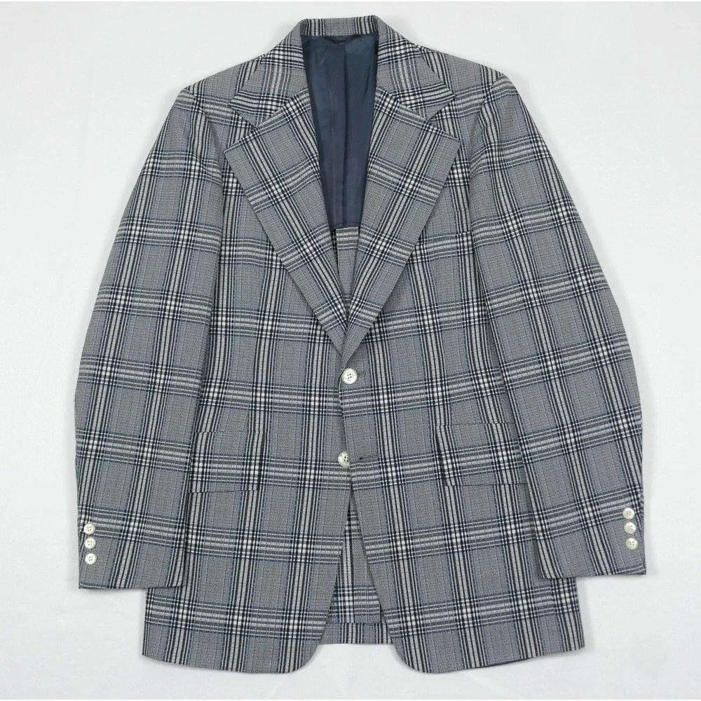 VTG 1970s Plaid 2 Pc Suit 38R 33 x33 Flare Leg Retro Griffon Allens USA Made